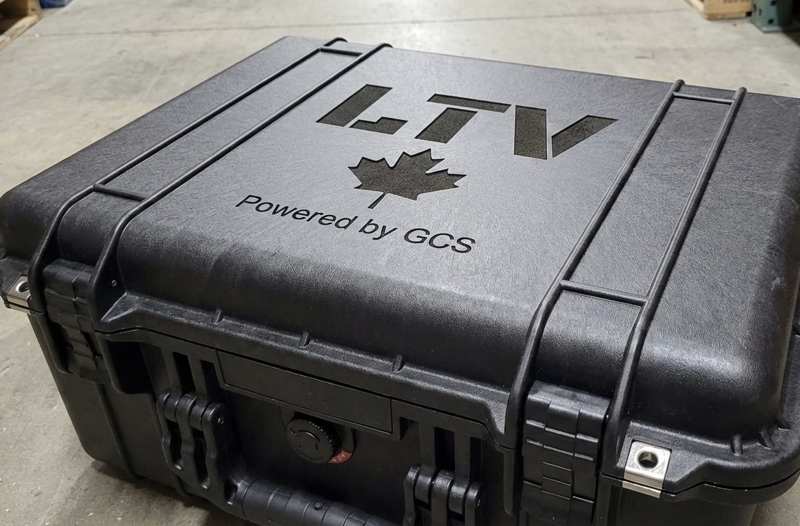 Rugged LTV case marked Powered by GCS